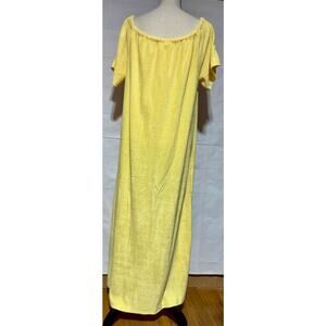 Vintage sz L long yellow terry cloth short sleeve house dress beach cover-up